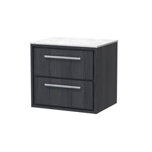 Hudson Reed Lille 600mm Wall Hung 2 - drawer Vanity With Marble Worktop Contemp Graphite Grey Woodgrain MFC Textured Woodgrain,natural Marble 557x610x460mm - LIL2224WMT - JJ Building Materials