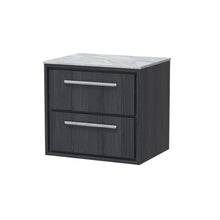 Hudson Reed Lille 600mm Wall Hung 2 - drawer Vanity With Marble Worktop Contemp Graphite Grey Woodgrain MFC Textured Woodgrain,natural Marble 557x610x460mm - LIL2224GMT - JJ Building Materials