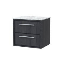 Hudson Reed Lille 600mm Wall Hung 2 - drawer Vanity With Marble Worktop Contemp Graphite Grey Woodgrain MFC Textured Woodgrain,natural Marble 557x610x460mm - LIL2224CMT - JJ Building Materials