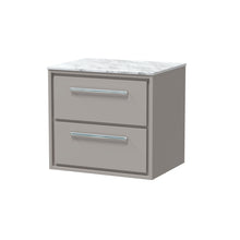 Hudson Reed Lille 600mm Wall Hung 2 - drawer Vanity With Marble Worktop Contemp Pebble Grey MFC Smooth Matt,natural Marble 557x610x460mm - LIL3224CMT - JJ Building Materials