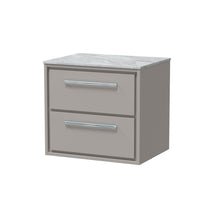 Hudson Reed Lille 600mm Wall Hung 2 - drawer Vanity With Marble Worktop Contemp Pebble Grey MFC Smooth Matt,natural Marble 557x610x460mm - LIL3224GMT - JJ Building Materials