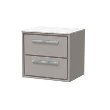 Hudson Reed Lille 600mm Wall Hung 2 - drawer Vanity With Marble Worktop Contemp Pebble Grey MFC Smooth Matt,natural Marble 557x610x460mm - LIL3224WMT - JJ Building Materials
