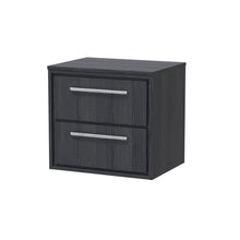 Hudson Reed Lille 600mm Wall Hung 2 - drawer Vanity With Worktop Contemp Graphite Grey Woodgrain MFC Textured Woodgrain 557x605x460mm - JJ Building Materials