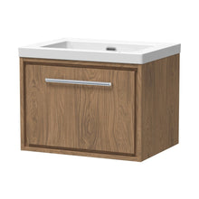 Hudson Reed Lille 600mm Wall Hung Single Drawer Vanity With Basin - 0 Tap Hole Contemp Antique Oak Fireclay,MFC Textured Woodgrain 476x613x462mm - JJ Building Materials