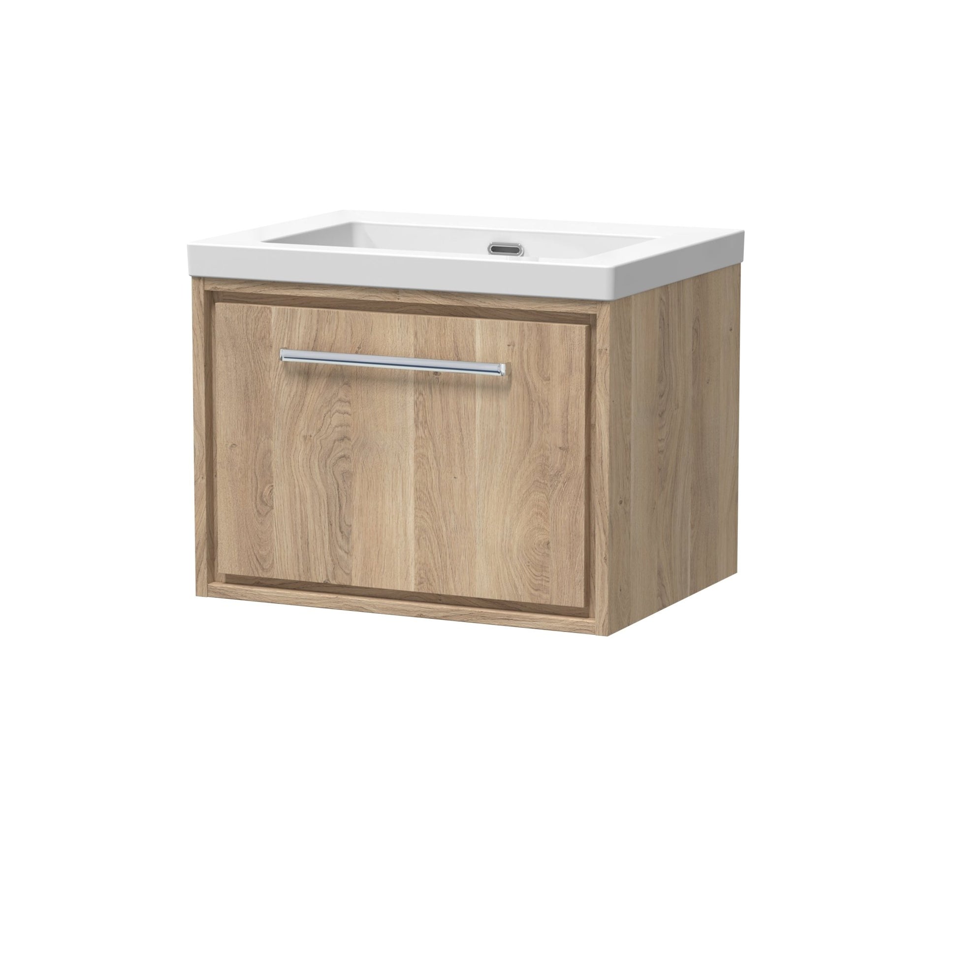 Hudson Reed Lille 600mm Wall Hung Single Drawer Vanity With Basin - 0 Tap Hole Contemp Bleached Oak Fireclay,MFC Textured Woodgrain 476x613x462mm - JJ Building Materials