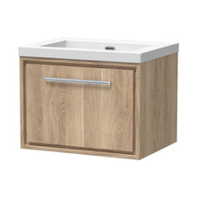 Hudson Reed Lille 600mm Wall Hung Single Drawer Vanity With Basin - 0 Tap Hole Contemp Bleached Oak Fireclay,MFC Textured Woodgrain 476x613x462mm - JJ Building Materials