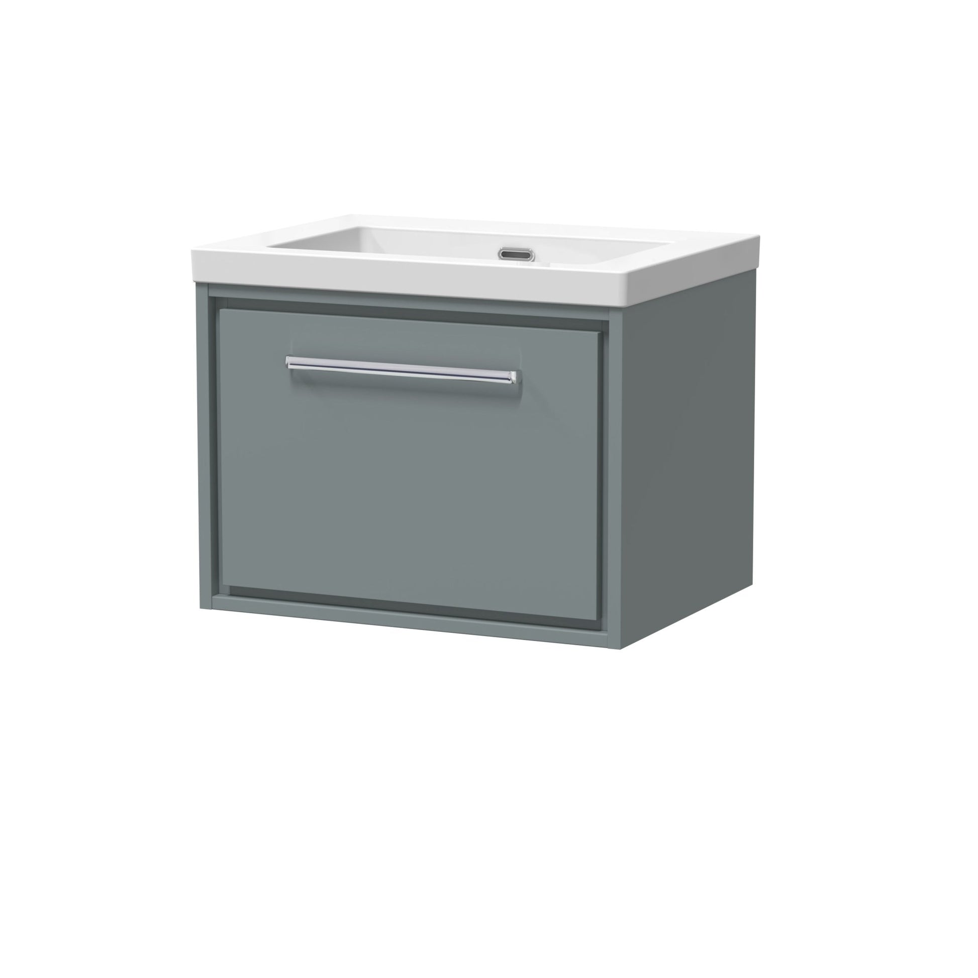 Hudson Reed Lille 600mm Wall Hung Single Drawer Vanity With Basin - 0 Tap Hole Contemp Coastal Grey Fireclay,MFC Smooth Matt 476x613x462mm - JJ Building Materials