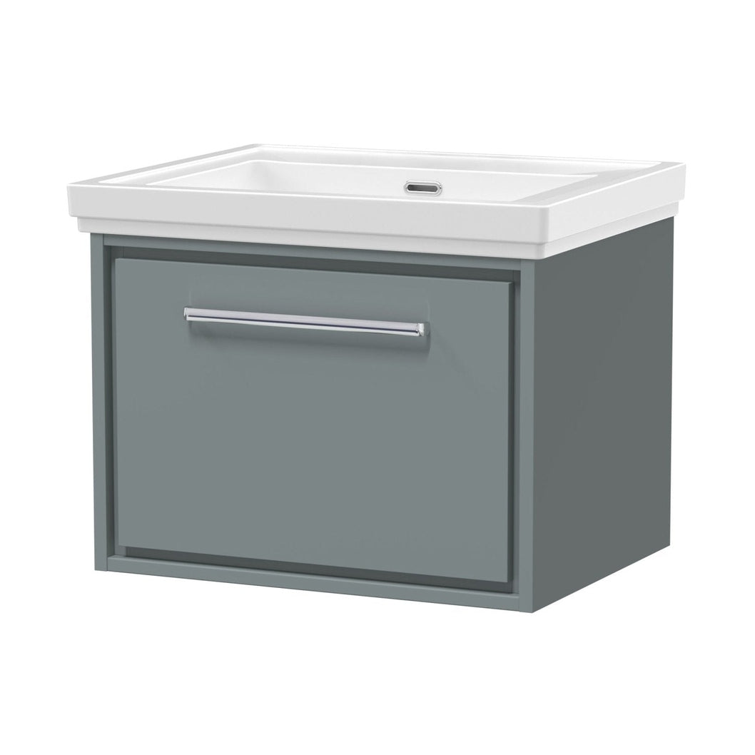 Hudson Reed Lille 600mm Wall Hung Single Drawer Vanity With Basin - 0 Tap Hole Contemp Coastal Grey Fireclay,MFC Smooth Matt 497x630x471mm - JJ Building Materials