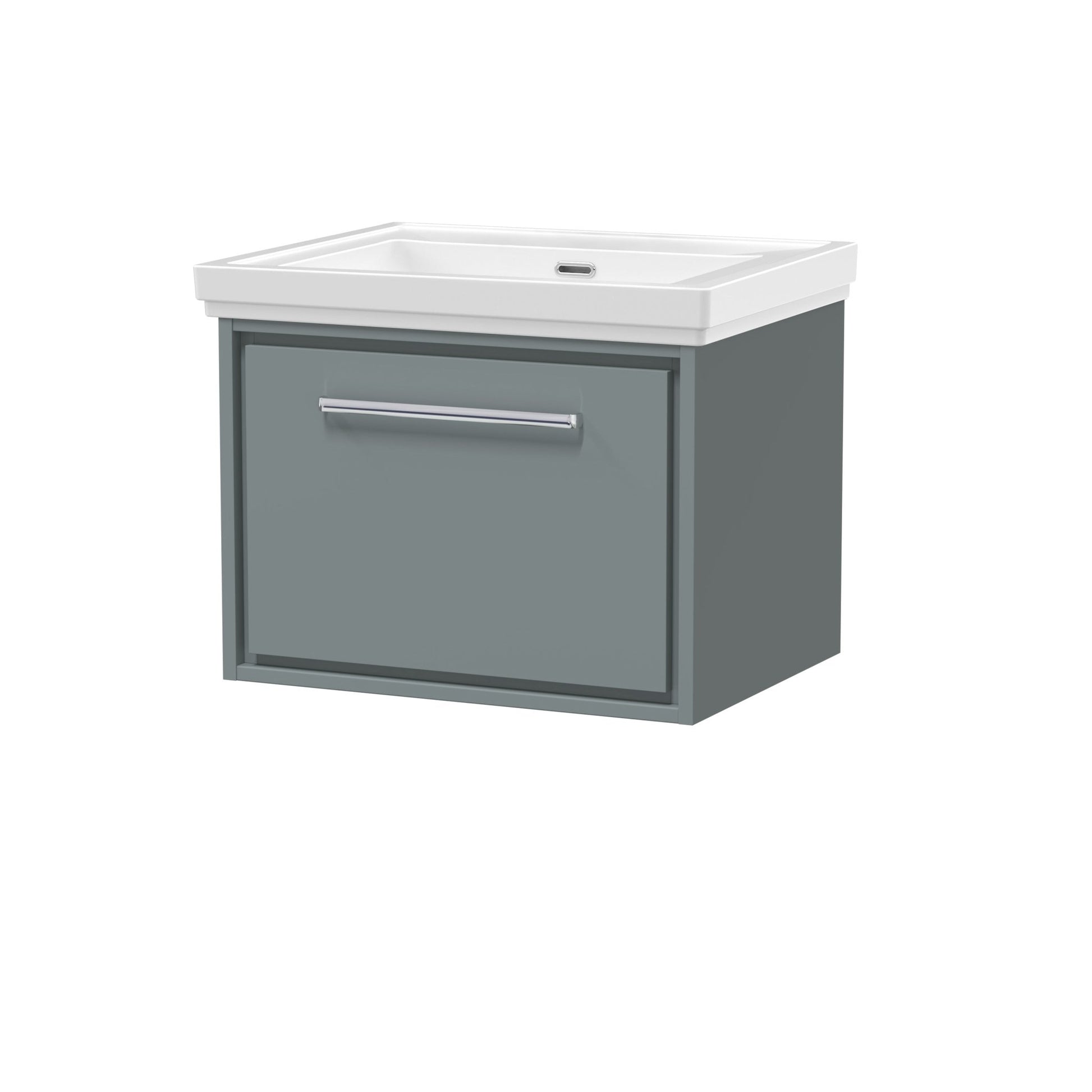 Hudson Reed Lille 600mm Wall Hung Single Drawer Vanity With Basin - 0 Tap Hole Contemp Coastal Grey Fireclay,MFC Smooth Matt 497x630x471mm - JJ Building Materials