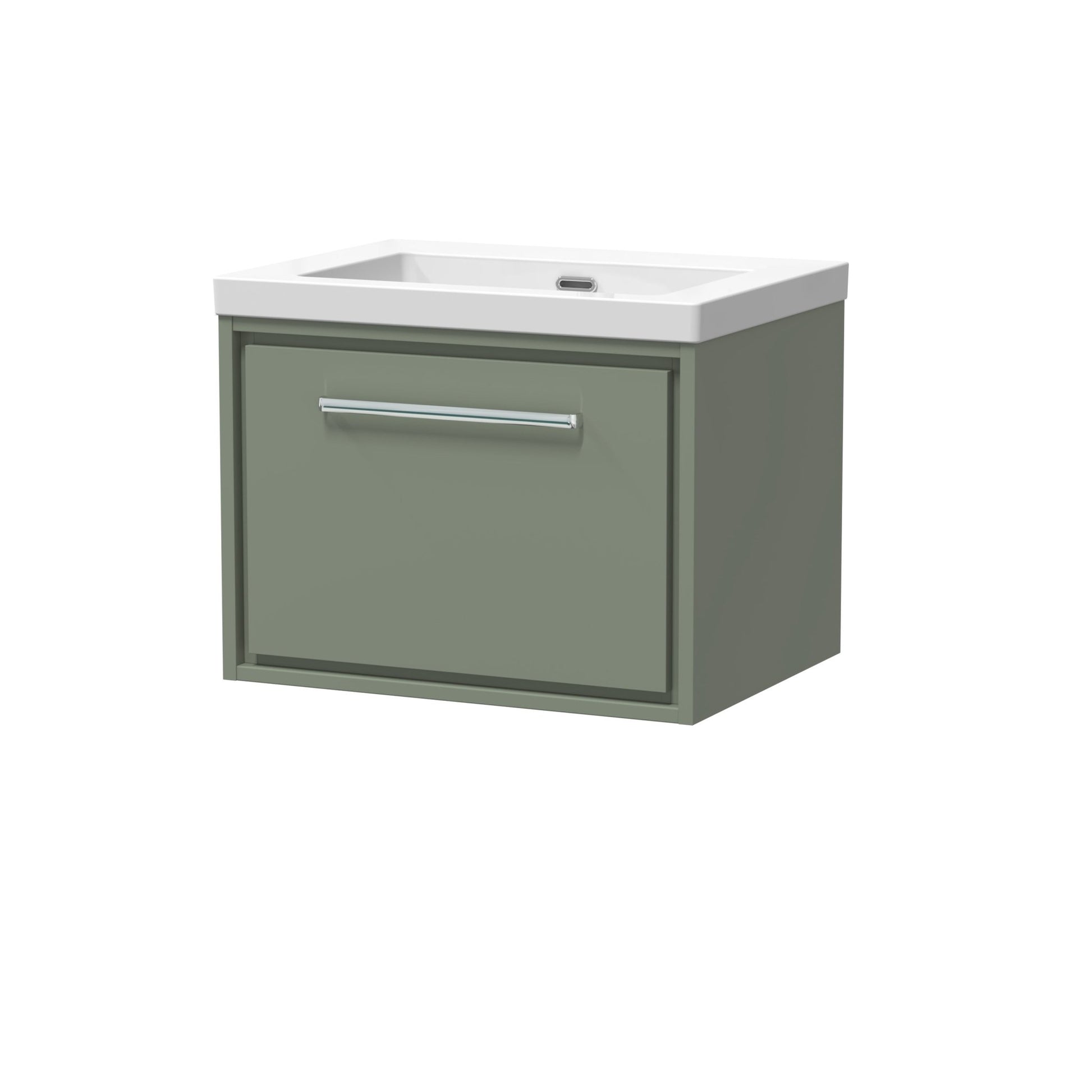 Hudson Reed Lille 600mm Wall Hung Single Drawer Vanity With Basin - 0 Tap Hole Contemp Fern Green Fireclay,MFC Smooth Matt 476x613x462mm - JJ Building Materials