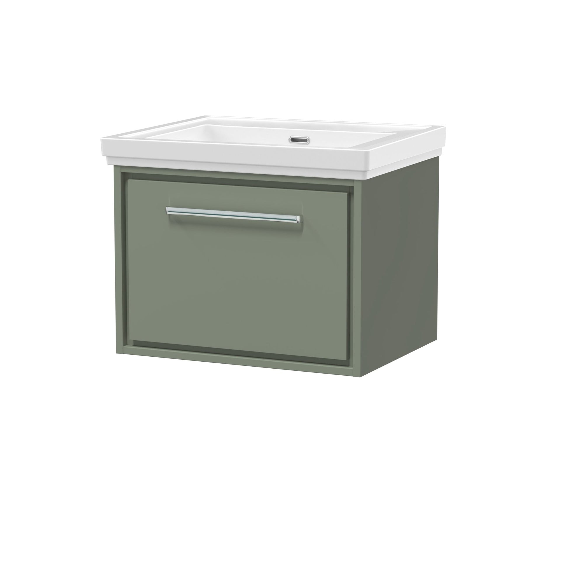 Hudson Reed Lille 600mm Wall Hung Single Drawer Vanity With Basin - 0 Tap Hole Contemp Fern Green Fireclay,MFC Smooth Matt 497x630x471mm - JJ Building Materials