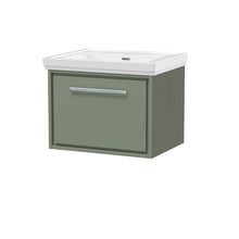 Hudson Reed Lille 600mm Wall Hung Single Drawer Vanity With Basin - 0 Tap Hole Contemp Fern Green Fireclay,MFC Smooth Matt 497x630x471mm - JJ Building Materials