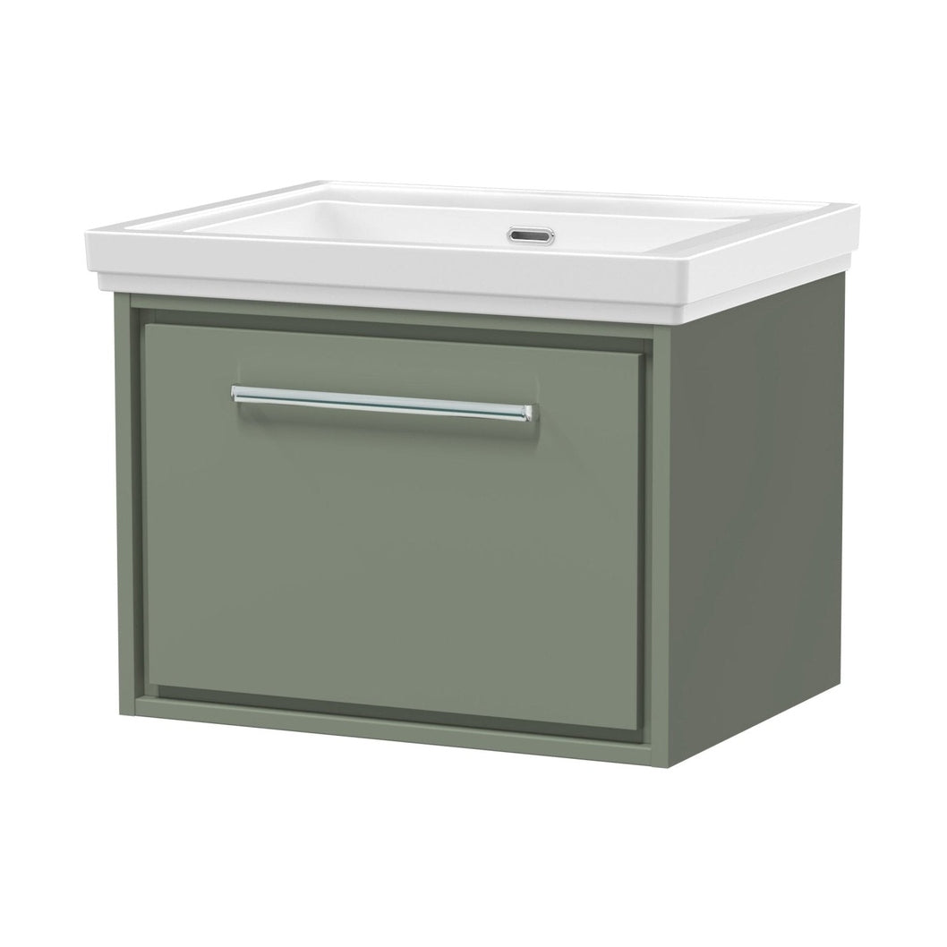 Hudson Reed Lille 600mm Wall Hung Single Drawer Vanity With Basin - 0 Tap Hole Contemp Fern Green Fireclay,MFC Smooth Matt 497x630x471mm - JJ Building Materials