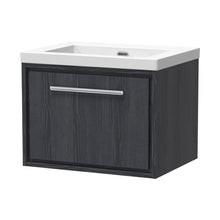 Hudson Reed Lille 600mm Wall Hung Single Drawer Vanity With Basin - 0 Tap Hole Contemp Graphite Grey Woodgrain Fireclay,MFC Textured Woodgrain 476x613x462mm - JJ Building Materials