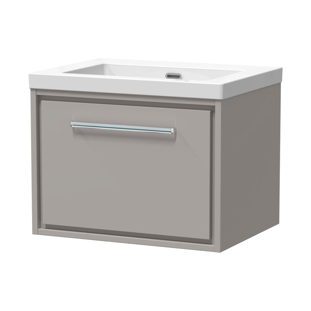 Hudson Reed Lille 600mm Wall Hung Single Drawer Vanity With Basin - 0 Tap Hole Contemp Pebble Grey Fireclay,MFC Smooth Matt 476x613x462mm - JJ Building Materials