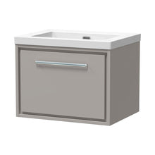 Hudson Reed Lille 600mm Wall Hung Single Drawer Vanity With Basin - 0 Tap Hole Contemp Pebble Grey Fireclay,MFC Smooth Matt 476x613x462mm - JJ Building Materials