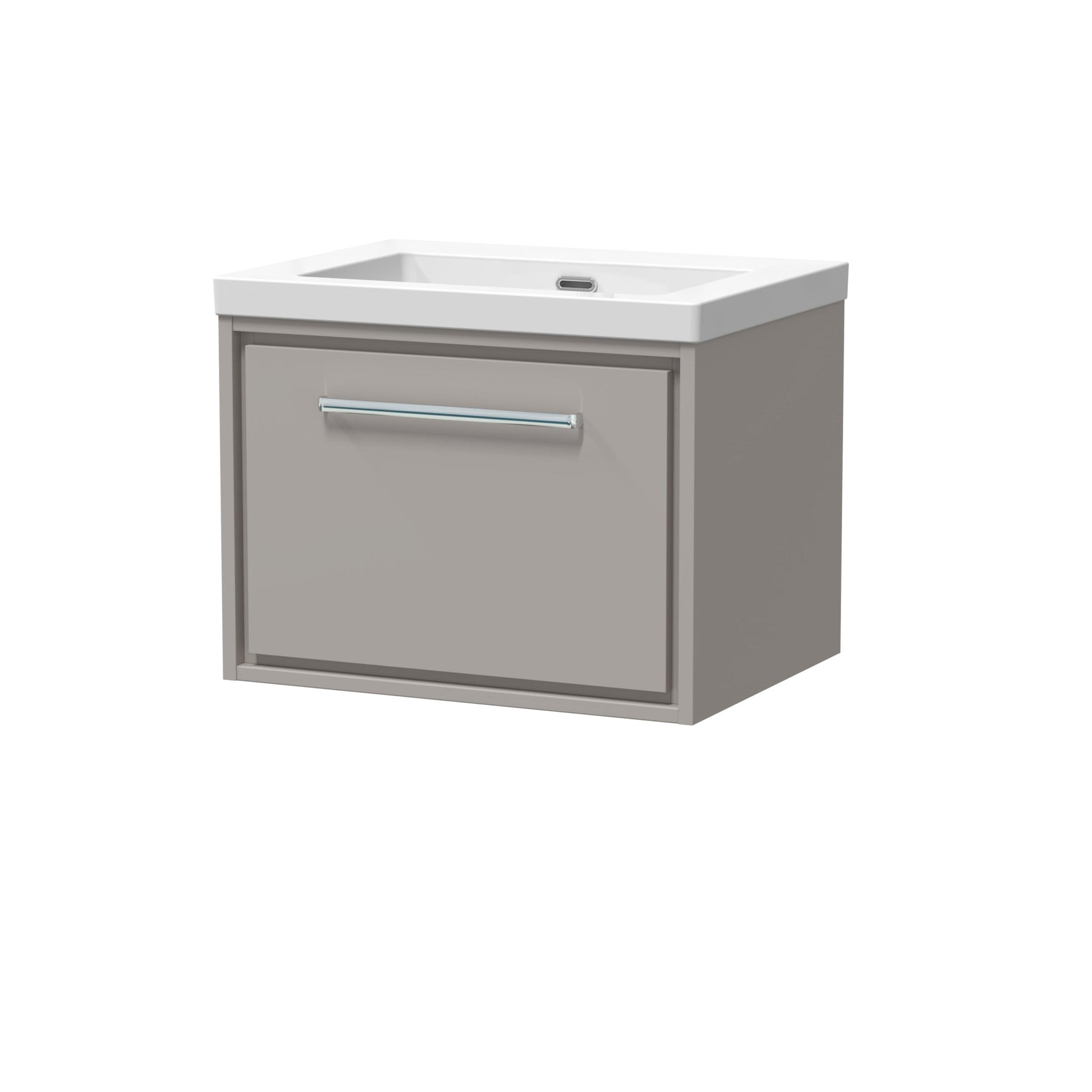 Hudson Reed Lille 600mm Wall Hung Single Drawer Vanity With Basin - 0 Tap Hole Contemp Pebble Grey Fireclay,MFC Smooth Matt 476x613x462mm - JJ Building Materials