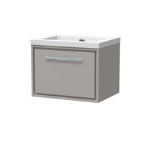 Hudson Reed Lille 600mm Wall Hung Single Drawer Vanity With Basin - 0 Tap Hole Contemp Pebble Grey Fireclay,MFC Smooth Matt 476x613x462mm - JJ Building Materials