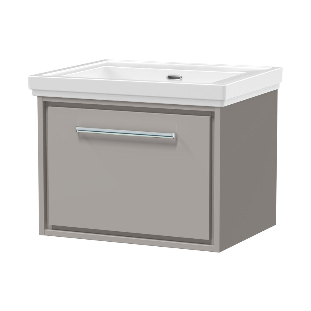 Hudson Reed Lille 600mm Wall Hung Single Drawer Vanity With Basin - 0 Tap Hole Contemp Pebble Grey Fireclay,MFC Smooth Matt 497x630x471mm - JJ Building Materials