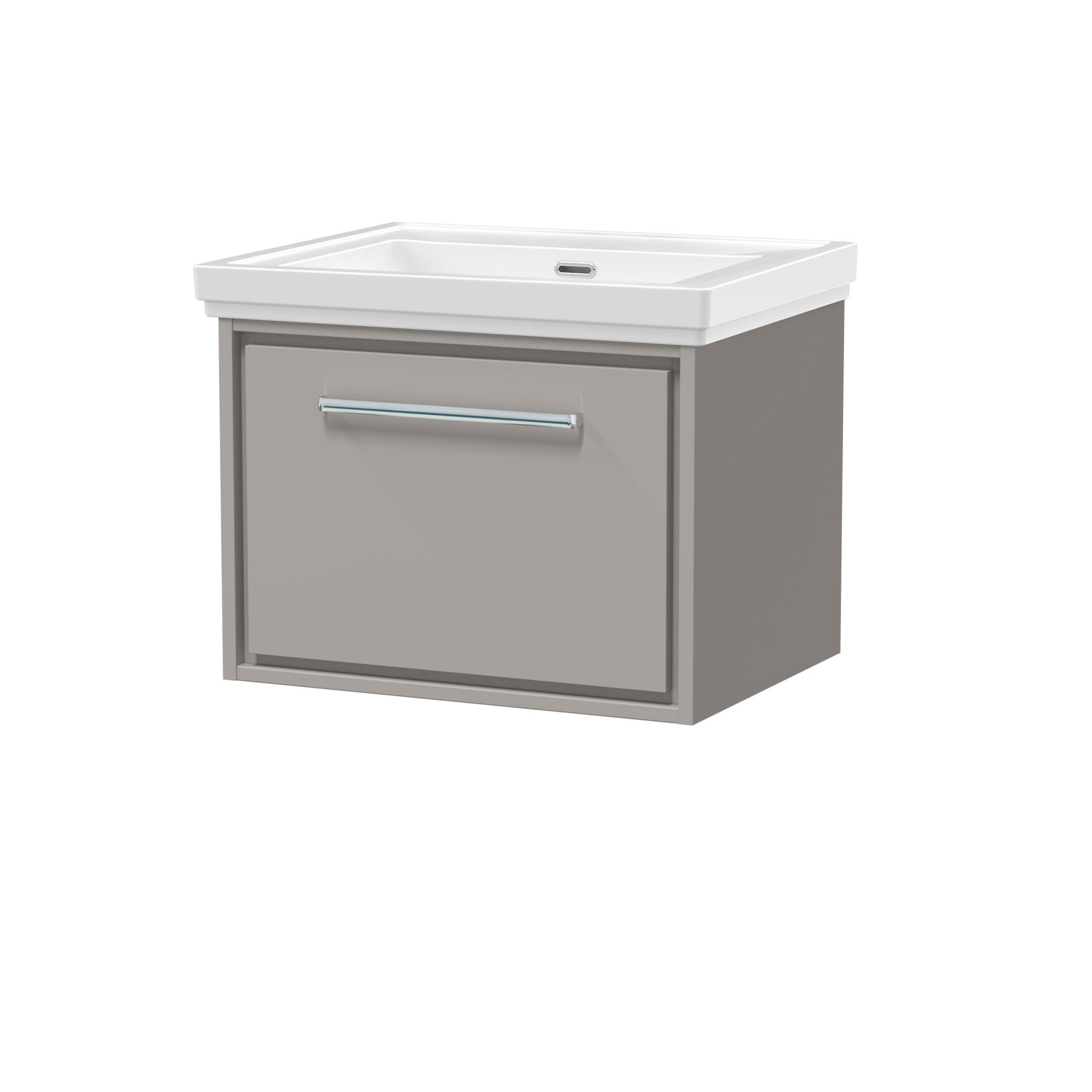 Hudson Reed Lille 600mm Wall Hung Single Drawer Vanity With Basin - 0 Tap Hole Contemp Pebble Grey Fireclay,MFC Smooth Matt 497x630x471mm - JJ Building Materials