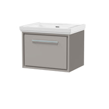 Hudson Reed Lille 600mm Wall Hung Single Drawer Vanity With Basin - 0 Tap Hole Contemp Pebble Grey Fireclay,MFC Smooth Matt 497x630x471mm - JJ Building Materials