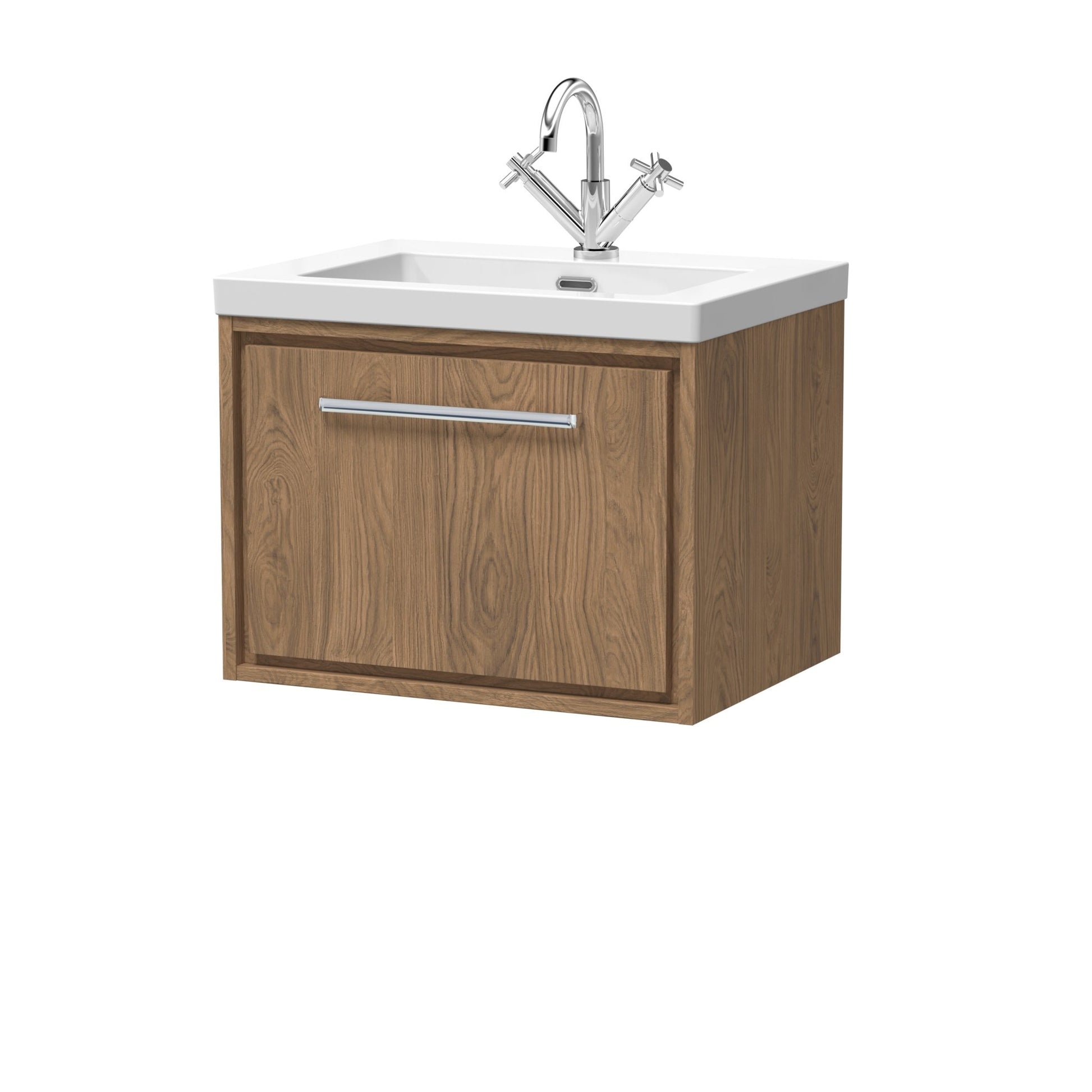 Hudson Reed Lille 600mm Wall Hung Single Drawer Vanity With Basin - 1 Tap Hole Contemp Antique Oak Fireclay,MFC Textured Woodgrain 476x613x462mm - JJ Building Materials
