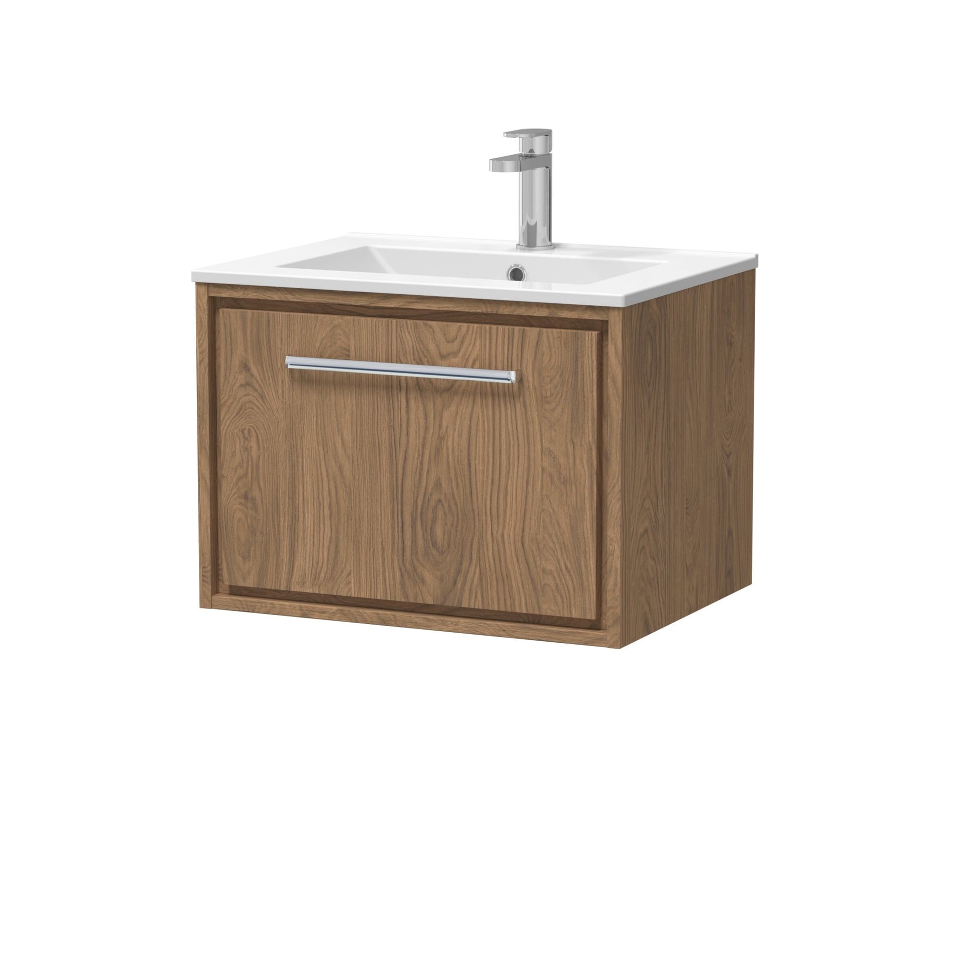 Hudson Reed Lille 600mm Wall Hung Single Drawer Vanity With Basin - 1 Tap Hole Contemp Antique Oak MFC Textured Woodgrain,vitreous China 449x605x460mm - JJ Building Materials