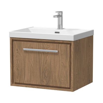 Hudson Reed Lille 600mm Wall Hung Single Drawer Vanity With Basin - 1 Tap Hole Contemp Antique Oak MFC Textured Woodgrain,vitreous China 481x610x460mm - JJ Building Materials