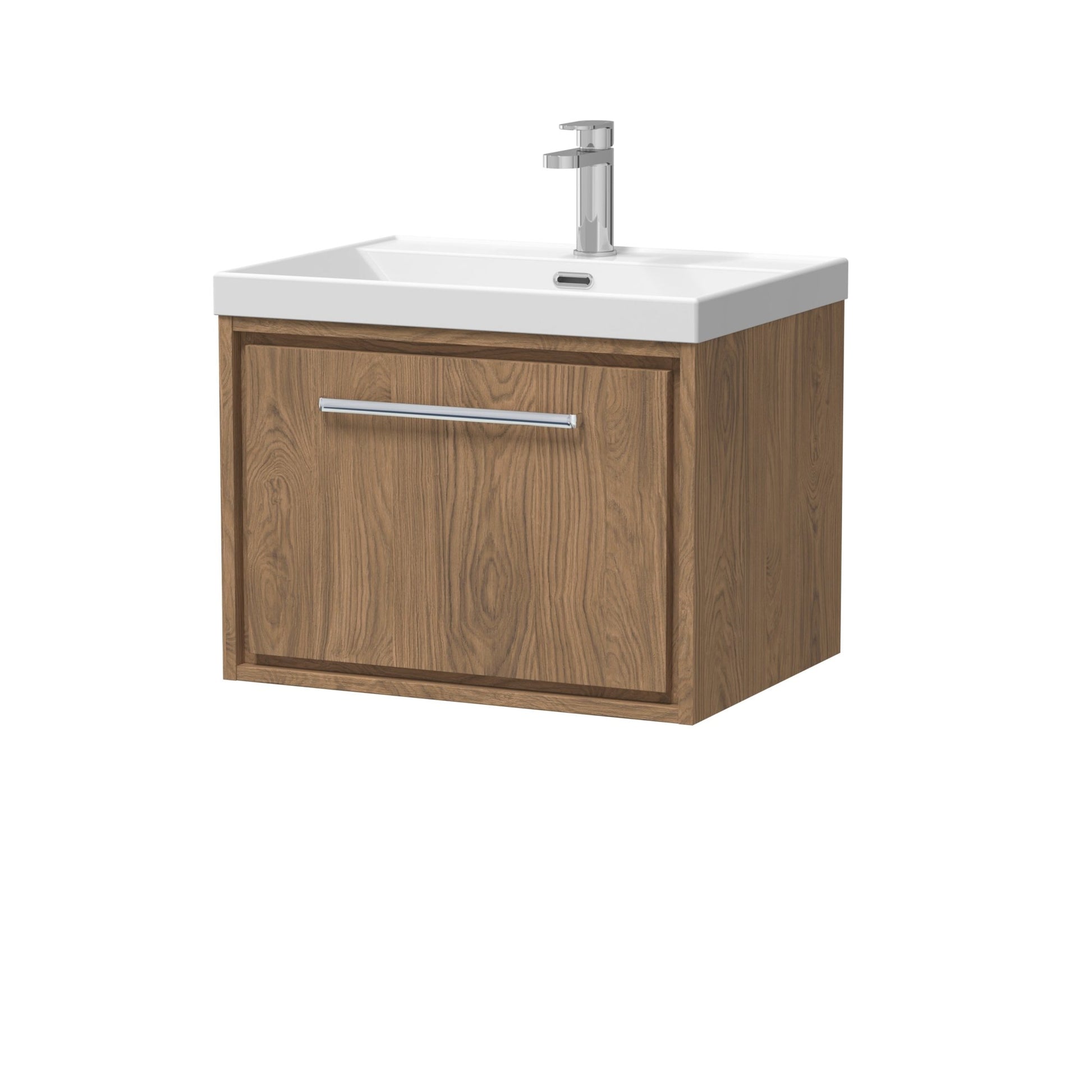 Hudson Reed Lille 600mm Wall Hung Single Drawer Vanity With Basin - 1 Tap Hole Contemp Antique Oak MFC Textured Woodgrain,vitreous China 481x610x460mm - JJ Building Materials