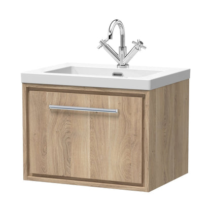 Hudson Reed Lille 600mm Wall Hung Single Drawer Vanity With Basin - 1 Tap Hole Contemp Bleached Oak Fireclay,MFC Textured Woodgrain 476x613x462mm - JJ Building Materials