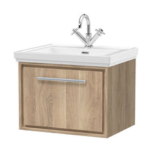 Hudson Reed Lille 600mm Wall Hung Single Drawer Vanity With Basin - 1 Tap Hole Contemp Bleached Oak Fireclay,MFC Textured Woodgrain 497x630x471mm - JJ Building Materials