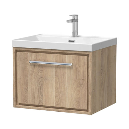 Hudson Reed Lille 600mm Wall Hung Single Drawer Vanity With Basin - 1 Tap Hole Contemp Bleached Oak MFC Textured Woodgrain,vitreous China 481x610x460mm - JJ Building Materials