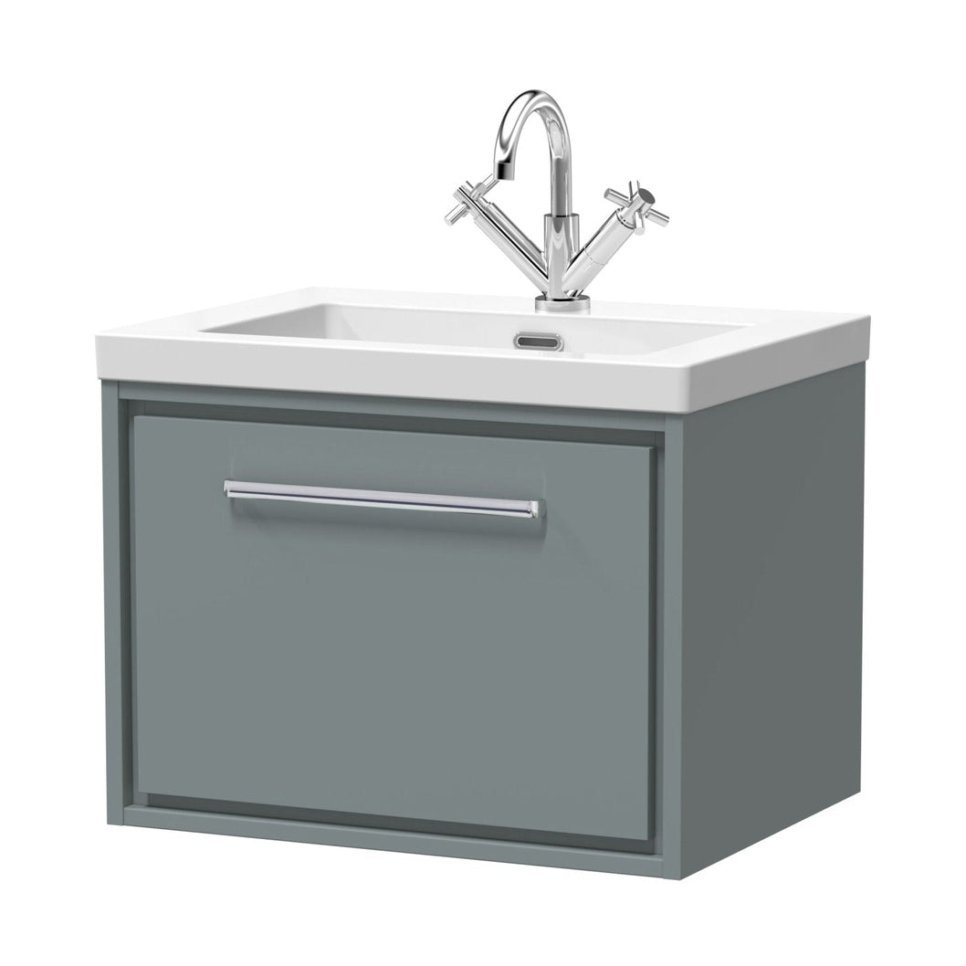 Hudson Reed Lille 600mm Wall Hung Single Drawer Vanity With Basin - 1 Tap Hole Contemp Coastal Grey Fireclay,MFC Smooth Matt 476x613x462mm - JJ Building Materials