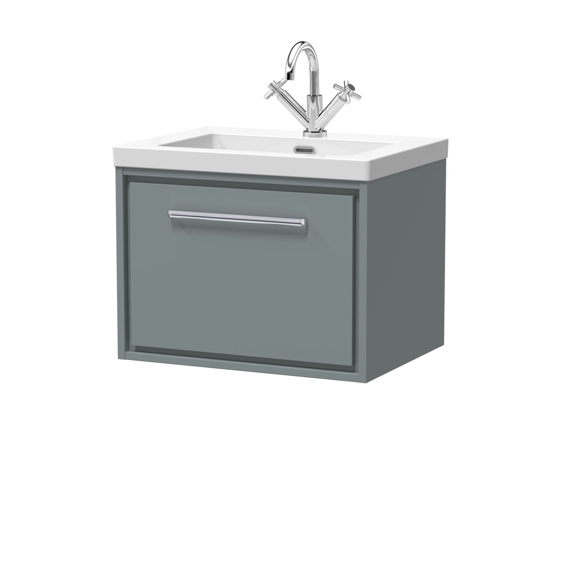 Hudson Reed Lille 600mm Wall Hung Single Drawer Vanity With Basin - 1 Tap Hole Contemp Coastal Grey Fireclay,MFC Smooth Matt 476x613x462mm - JJ Building Materials