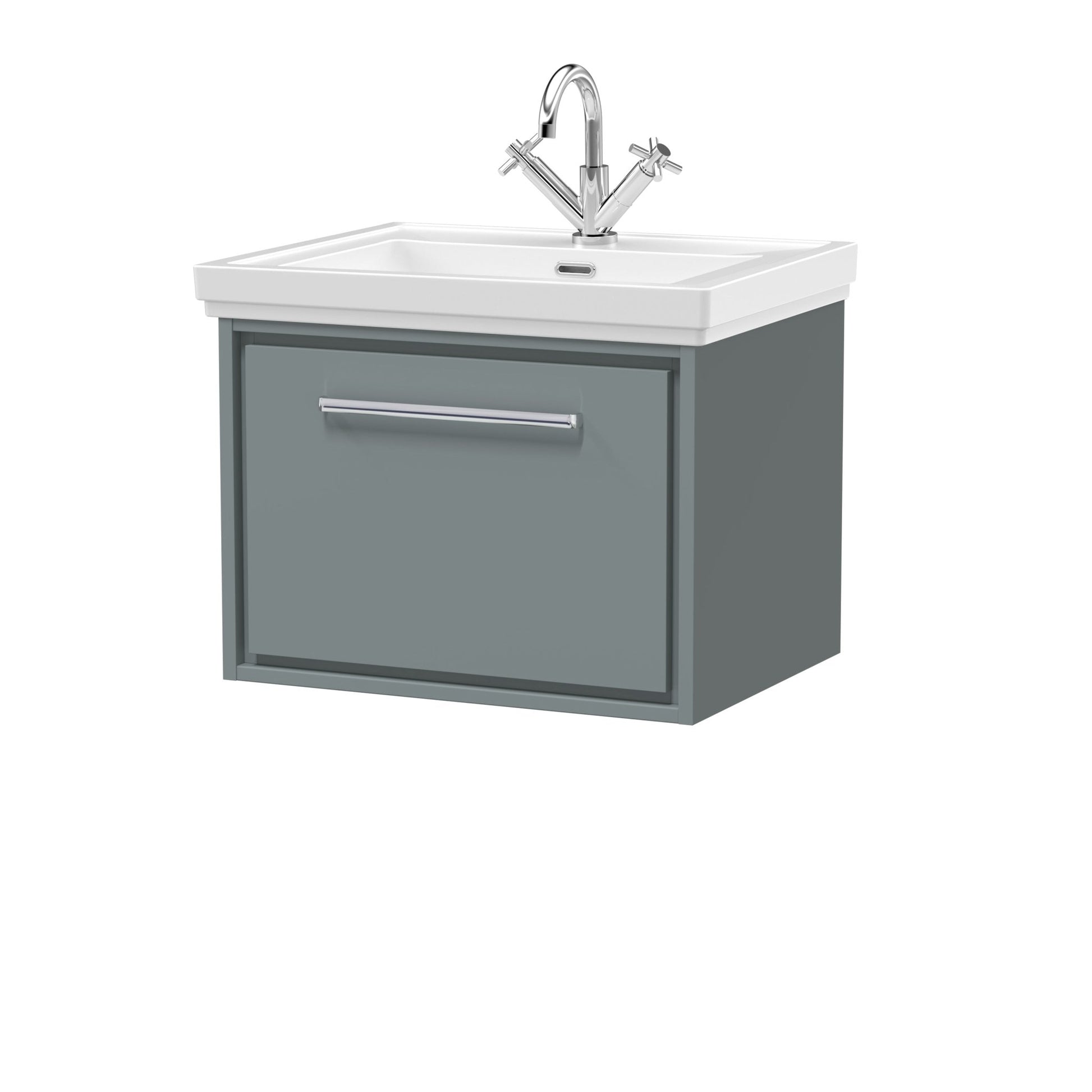Hudson Reed Lille 600mm Wall Hung Single Drawer Vanity With Basin - 1 Tap Hole Contemp Coastal Grey Fireclay,MFC Smooth Matt 497x630x471mm - JJ Building Materials
