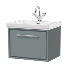 Hudson Reed Lille 600mm Wall Hung Single Drawer Vanity With Basin - 1 Tap Hole Contemp Coastal Grey Fireclay,MFC Smooth Matt 497x630x471mm - JJ Building Materials