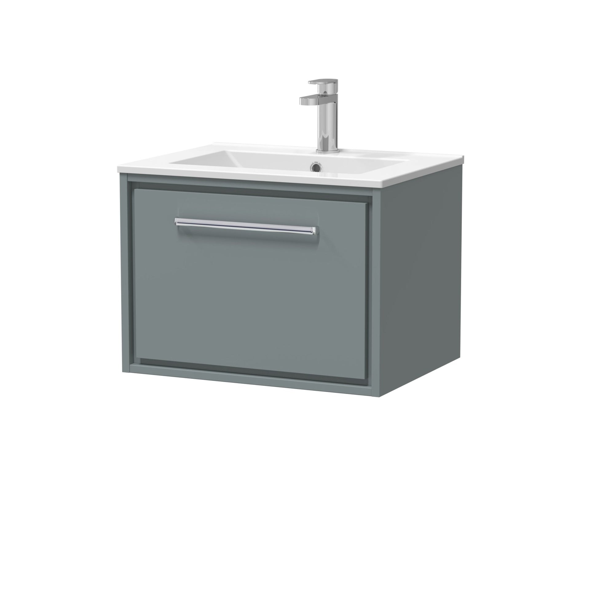 Hudson Reed Lille 600mm Wall Hung Single Drawer Vanity With Basin - 1 Tap Hole Contemp Coastal Grey MFC Smooth Matt,vitreous China 449x605x460mm - JJ Building Materials