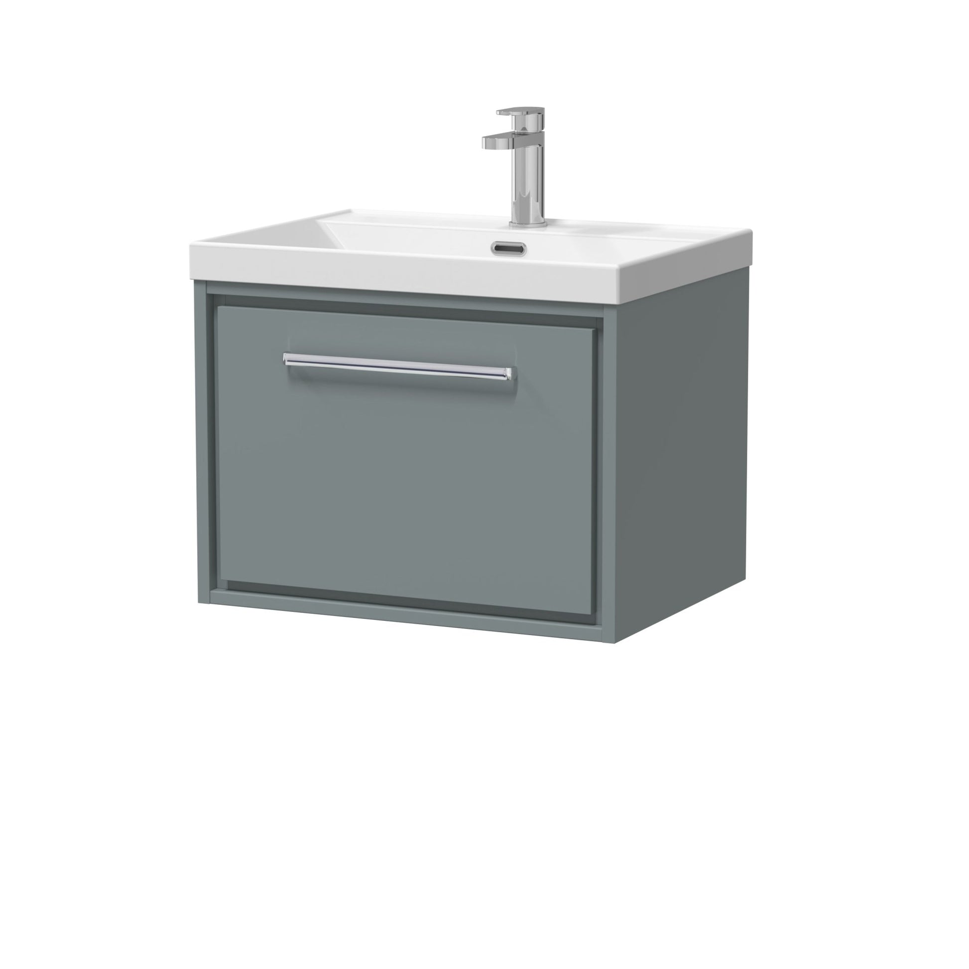 Hudson Reed Lille 600mm Wall Hung Single Drawer Vanity With Basin - 1 Tap Hole Contemp Coastal Grey MFC Smooth Matt,vitreous China 481x610x460mm - JJ Building Materials