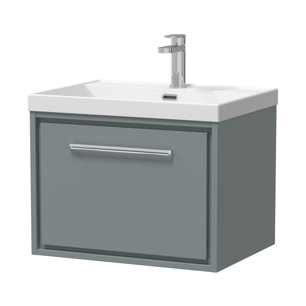 Hudson Reed Lille 600mm Wall Hung Single Drawer Vanity With Basin - 1 Tap Hole Contemp Coastal Grey MFC Smooth Matt,vitreous China 481x610x460mm - JJ Building Materials