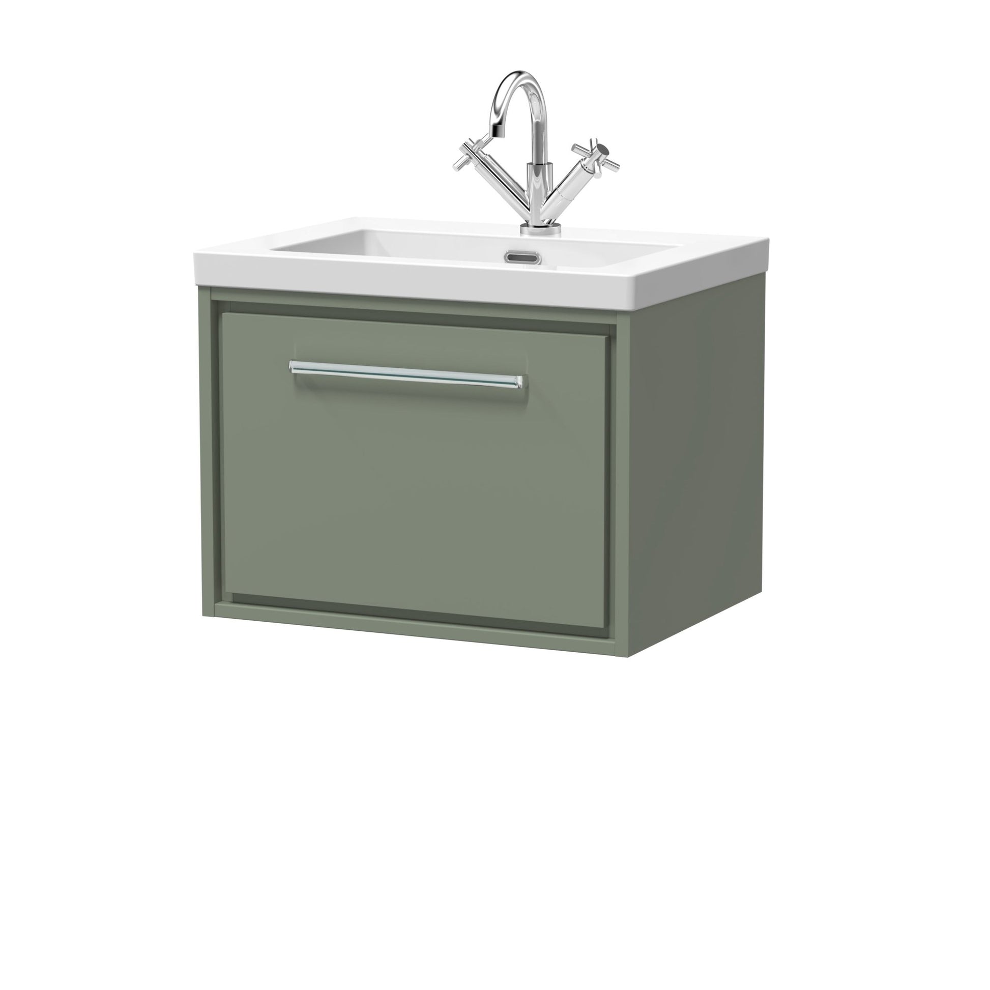 Hudson Reed Lille 600mm Wall Hung Single Drawer Vanity With Basin - 1 Tap Hole Contemp Fern Green Fireclay,MFC Smooth Matt 476x613x462mm - JJ Building Materials