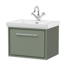 Hudson Reed Lille 600mm Wall Hung Single Drawer Vanity With Basin - 1 Tap Hole Contemp Fern Green Fireclay,MFC Smooth Matt 497x630x471mm - JJ Building Materials