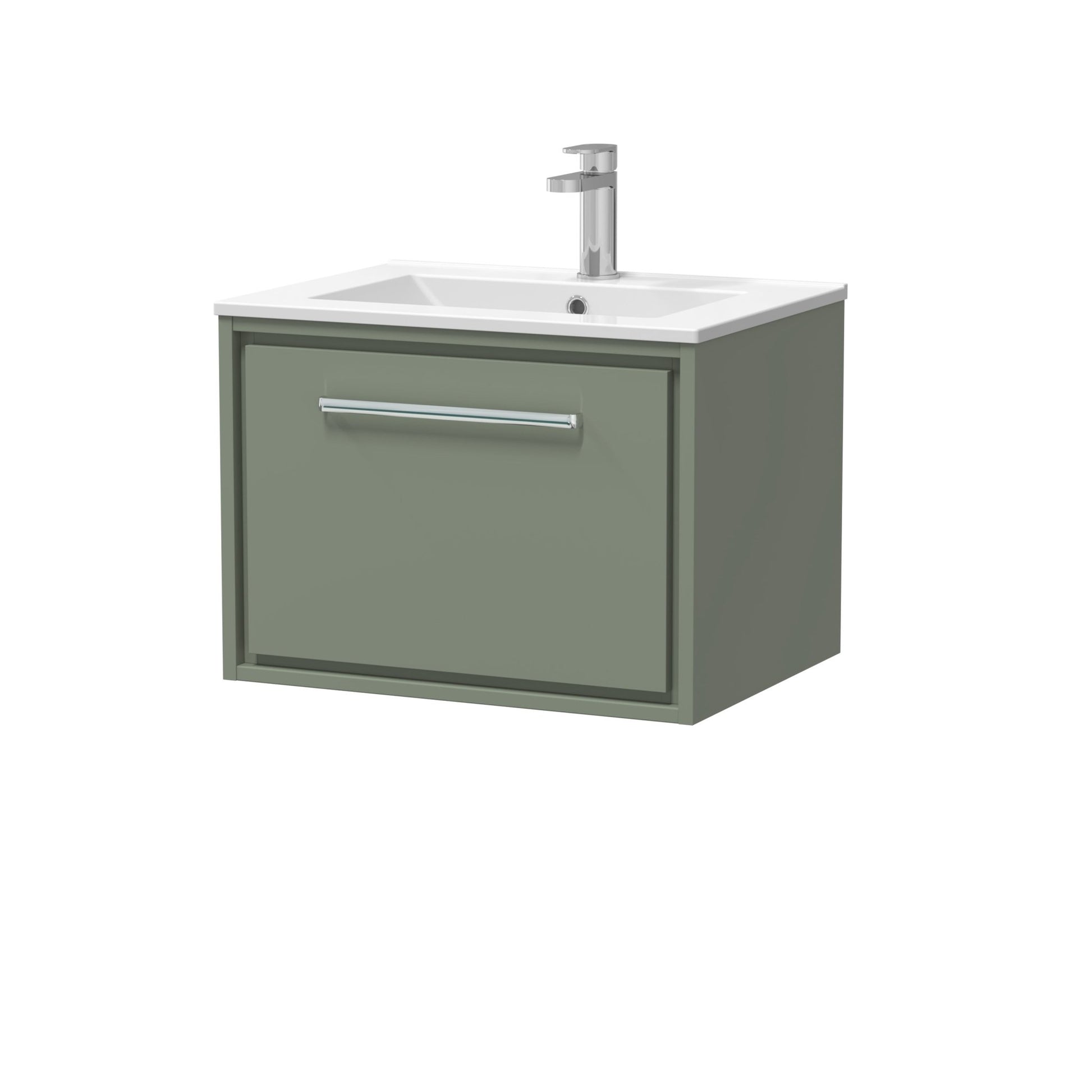 Hudson Reed Lille 600mm Wall Hung Single Drawer Vanity With Basin - 1 Tap Hole Contemp Fern Green MFC Smooth Matt,vitreous China 449x605x460mm - JJ Building Materials