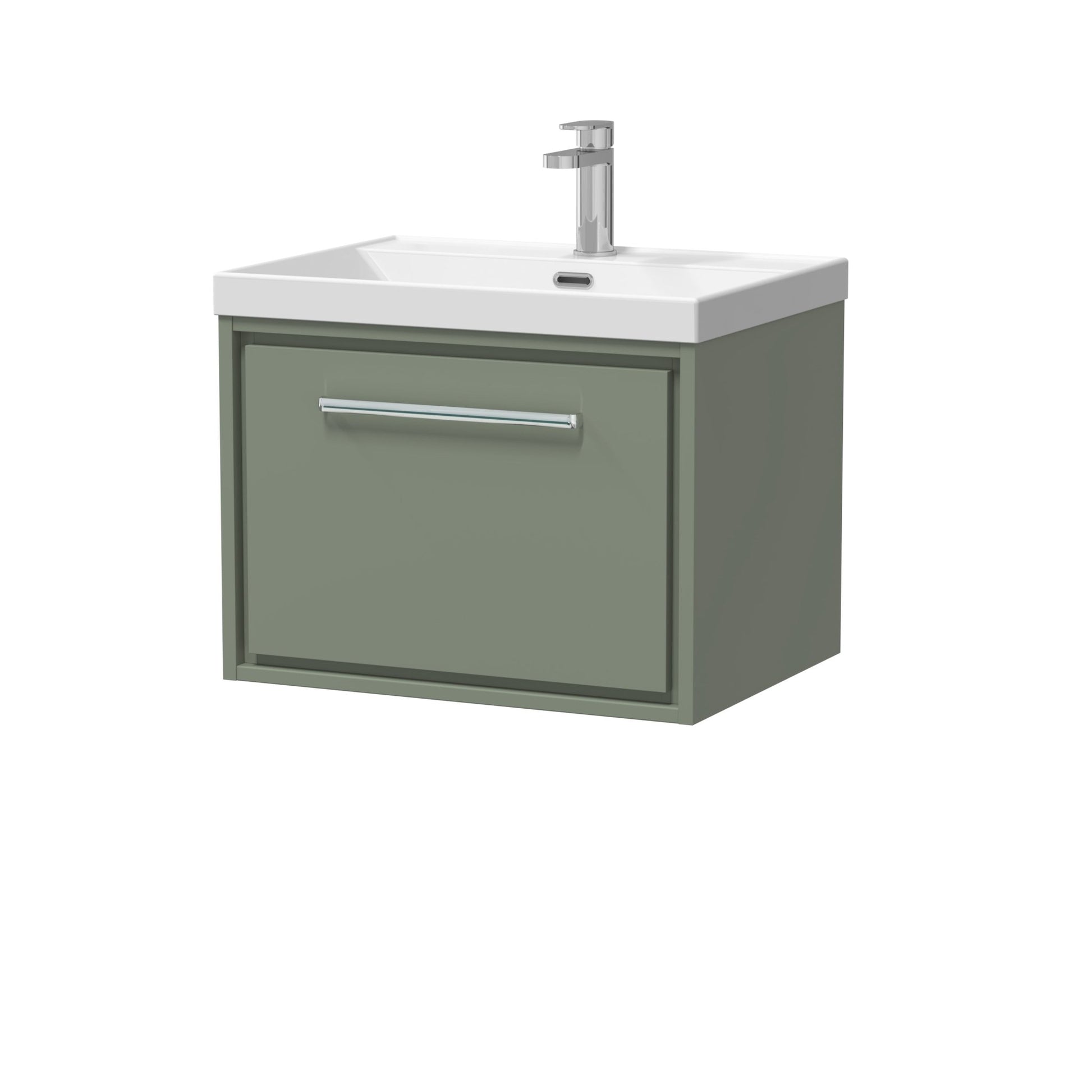 Hudson Reed Lille 600mm Wall Hung Single Drawer Vanity With Basin - 1 Tap Hole Contemp Fern Green MFC Smooth Matt,vitreous China 481x610x460mm - JJ Building Materials