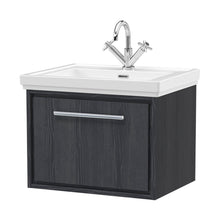 Hudson Reed Lille 600mm Wall Hung Single Drawer Vanity With Basin - 1 Tap Hole Contemp Graphite Grey Woodgrain Fireclay,MFC Textured Woodgrain 497x630x471mm - JJ Building Materials