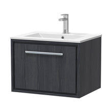 Hudson Reed Lille 600mm Wall Hung Single Drawer Vanity With Basin - 1 Tap Hole Contemp Graphite Grey Woodgrain MFC Textured Woodgrain,vitreous China 449x605x460mm - JJ Building Materials