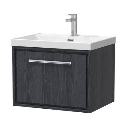 Hudson Reed Lille 600mm Wall Hung Single Drawer Vanity With Basin - 1 Tap Hole Contemp Graphite Grey Woodgrain MFC Textured Woodgrain,vitreous China 481x610x460mm - JJ Building Materials
