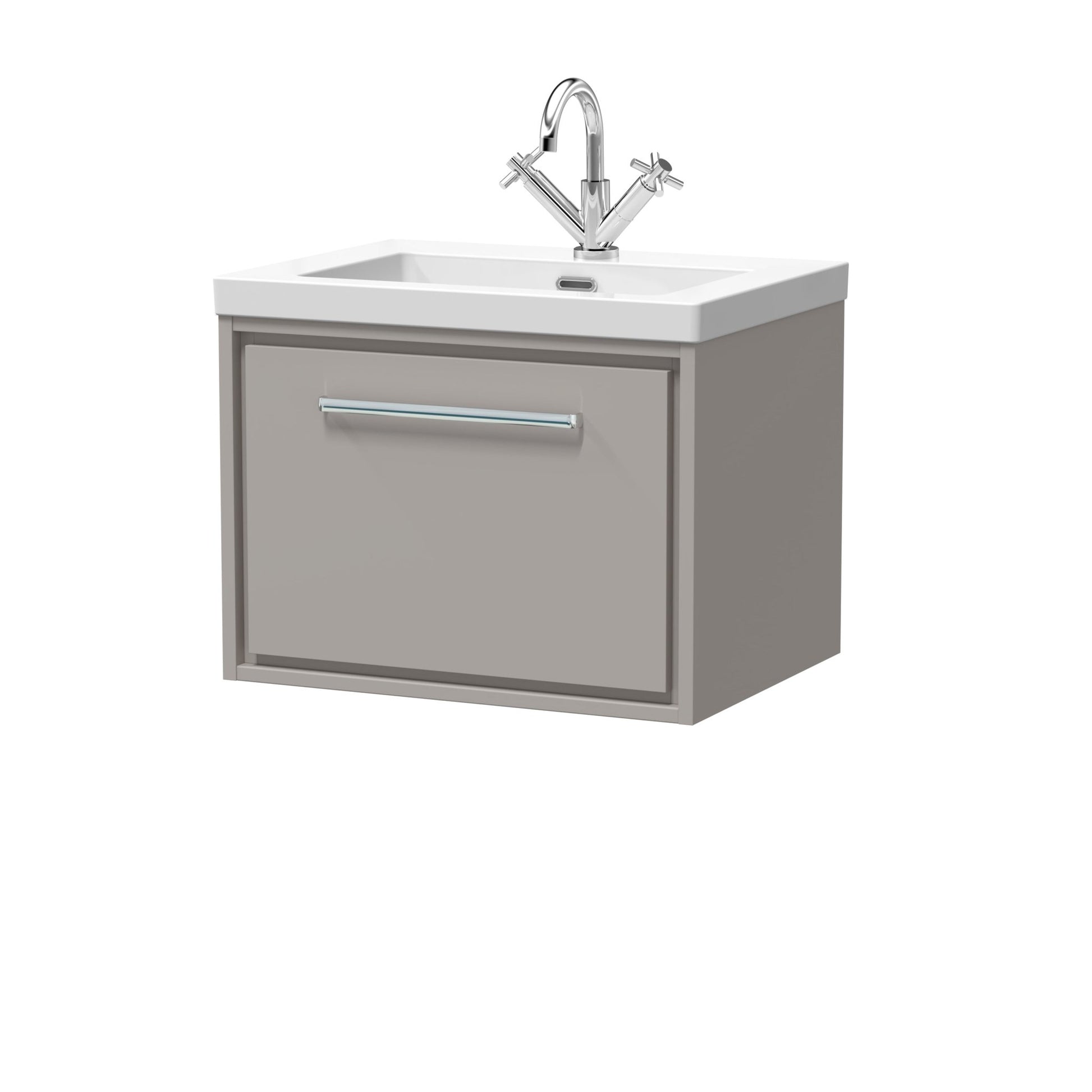 Hudson Reed Lille 600mm Wall Hung Single Drawer Vanity With Basin - 1 Tap Hole Contemp Pebble Grey Fireclay,MFC Smooth Matt 476x613x462mm - JJ Building Materials