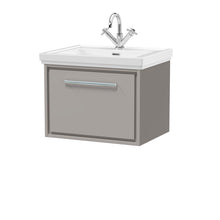 Hudson Reed Lille 600mm Wall Hung Single Drawer Vanity With Basin - 1 Tap Hole Contemp Pebble Grey Fireclay,MFC Smooth Matt 497x630x471mm - JJ Building Materials