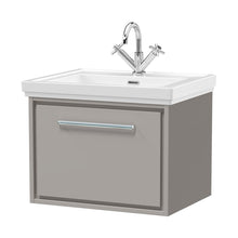 Hudson Reed Lille 600mm Wall Hung Single Drawer Vanity With Basin - 1 Tap Hole Contemp Pebble Grey Fireclay,MFC Smooth Matt 497x630x471mm - JJ Building Materials