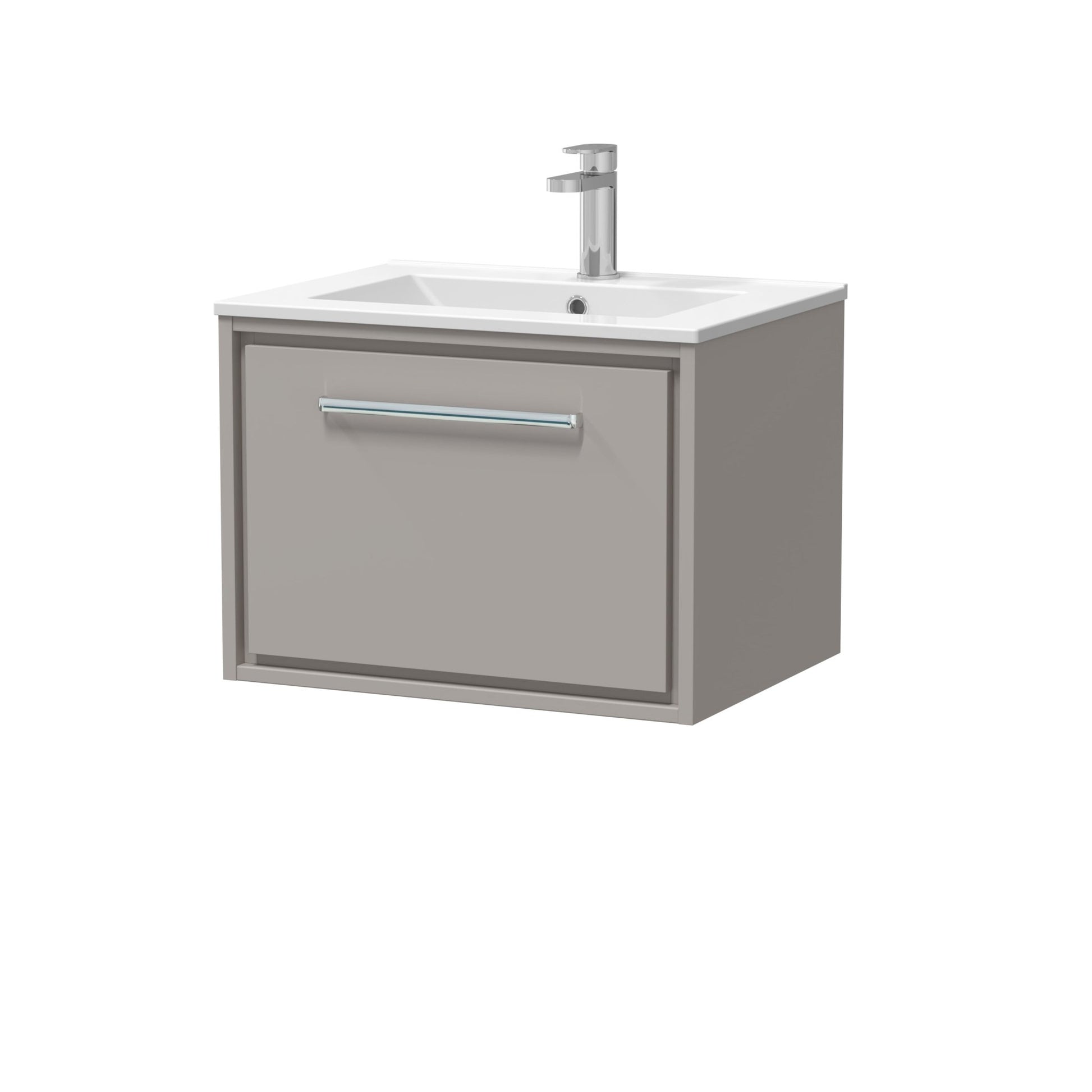 Hudson Reed Lille 600mm Wall Hung Single Drawer Vanity With Basin - 1 Tap Hole Contemp Pebble Grey MFC Smooth Matt,vitreous China 449x605x460mm - JJ Building Materials
